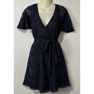 Lulus Blue Jacquard Burnout Wrap Dress S Flutter Sleeve Mini